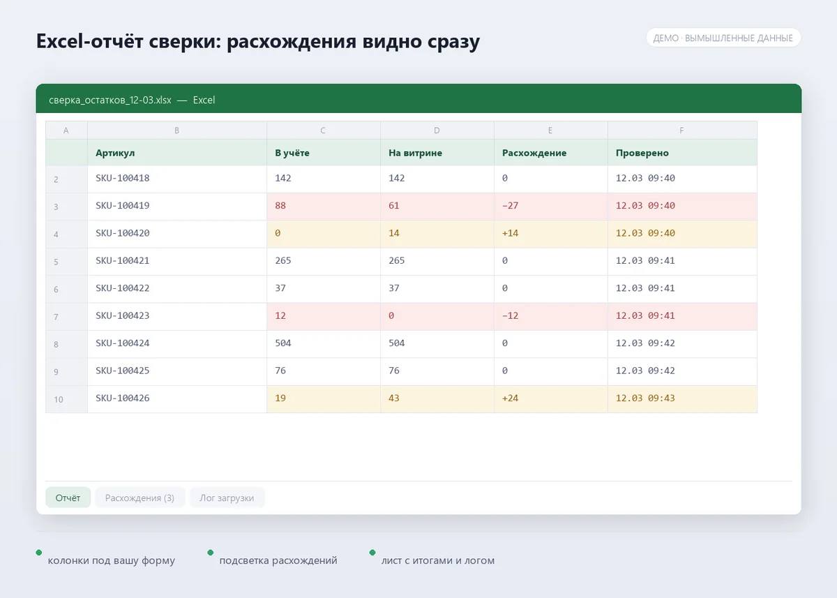 Готовый отчёт в Excel